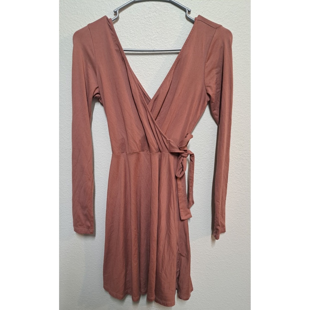 Forever 21 Mauve Wrap Dress Small Long Sleeve V Neck Tie Waist Flowy